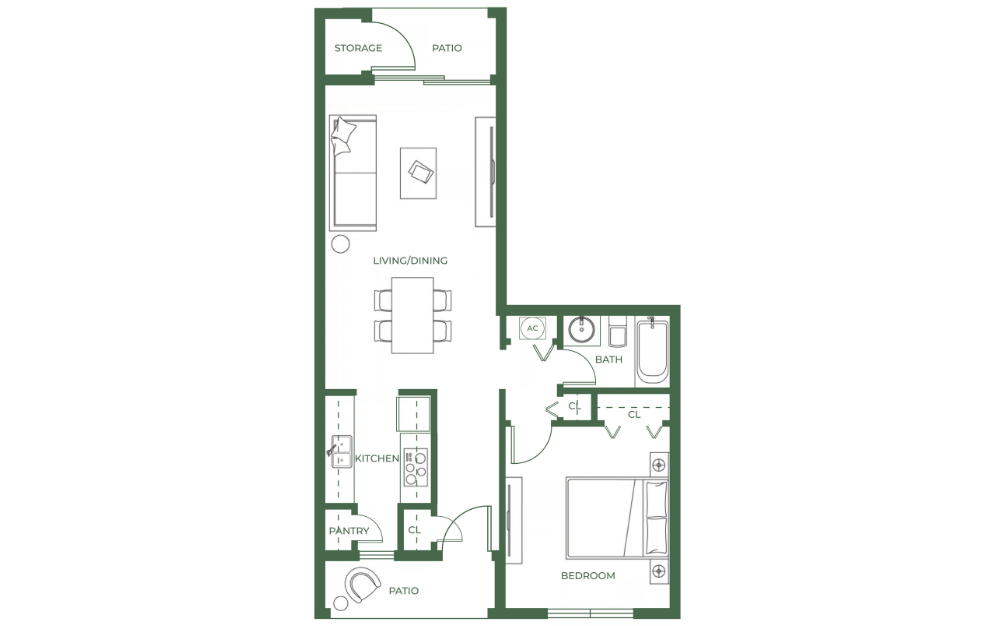 One Bedroom Apartment Floor plan at Emerald Villas in Orlando, Florida