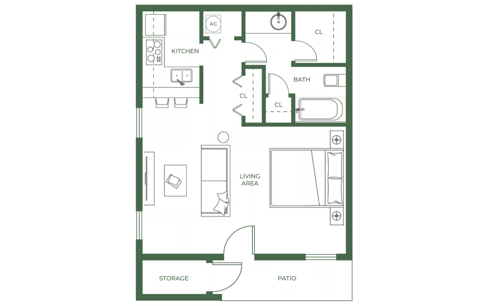 Studio Apartment Floor plan at Emerald Villas in Orlando, Florida