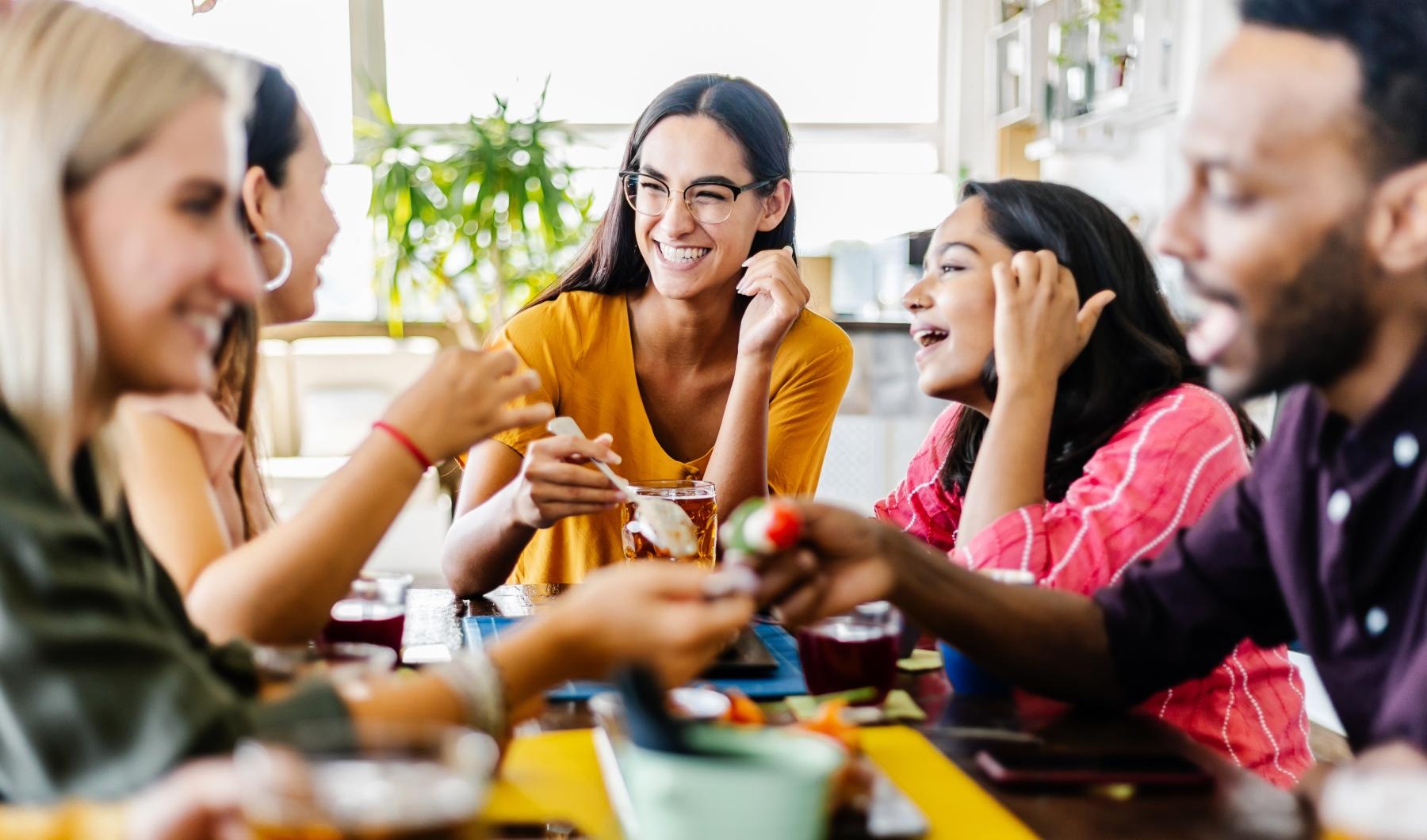 a group of people eating